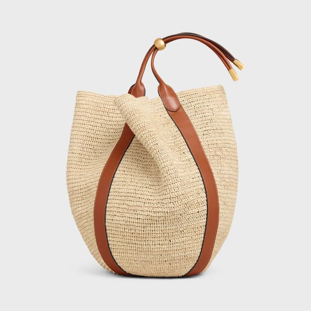 CELINE LARGE DROP BUCKET BAG IN RAFFIA AND CALFSKIN