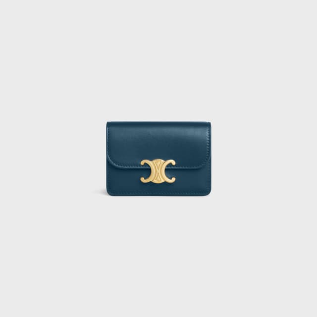 CELINE CARD HOLDER WITH FLAP TRIOMPHE IN Shiny calfskin