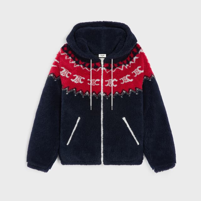 CELINE hooded jacket IN TRIOMPHE FAIR ISLE FLEECE