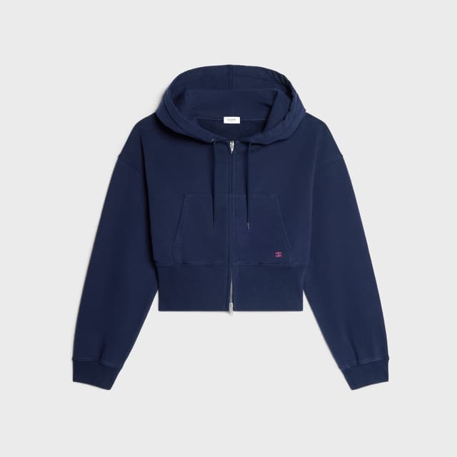CELINE cropped zipped hoodie IN cotton fleece