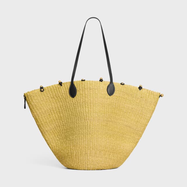 CELINE LARGE TRIOMPHE BEADS BASKET IN SISAL AND CALFSKIN