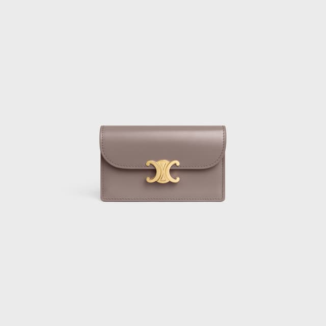 CELINE LONG CARD HOLDER WITH FLAP TRIOMPHE  IN Shiny calfskin