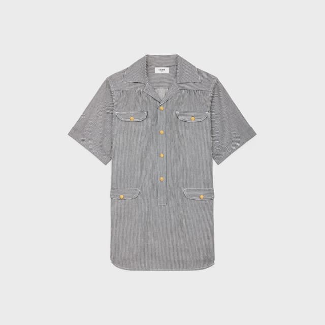 CELINE tunic mini dress in hickory striped cotton