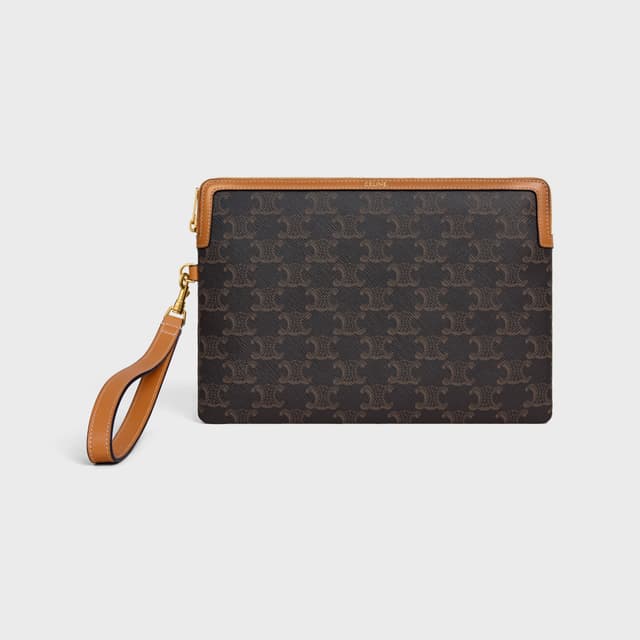 CELINE SMALL POUCH WITH STRAP CUIR TRIOMPHE IN TRIOMPHE CANVAS AND CALFSKIN