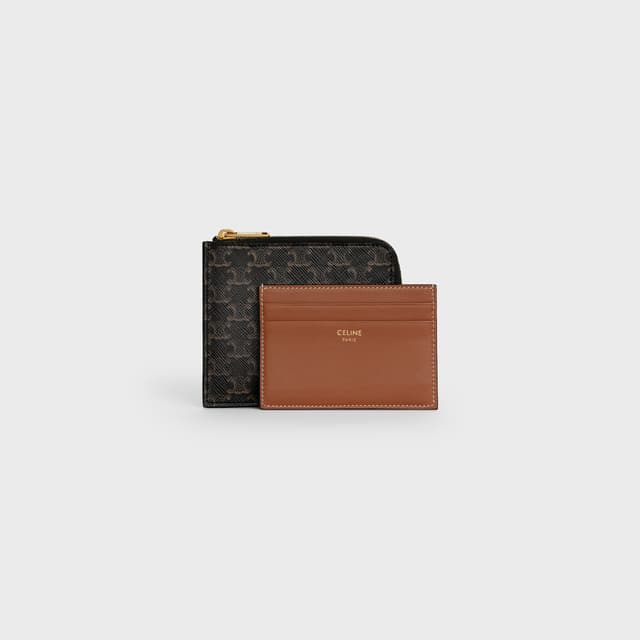 CELINE Zipped Purse with card holder IN Triomphe Canvas and Lambskin