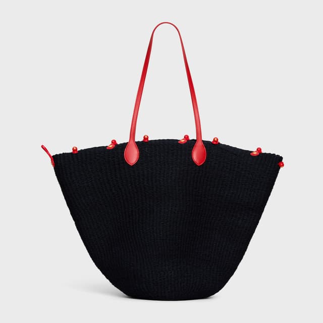 CELINE LARGE TRIOMPHE BEADS BASKET IN SISAL AND CALFSKIN