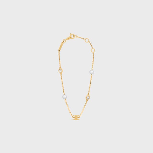 CELINE Les Perles Celine Bracelet in Resin Pearls, Strass and Brass with Gold Finish