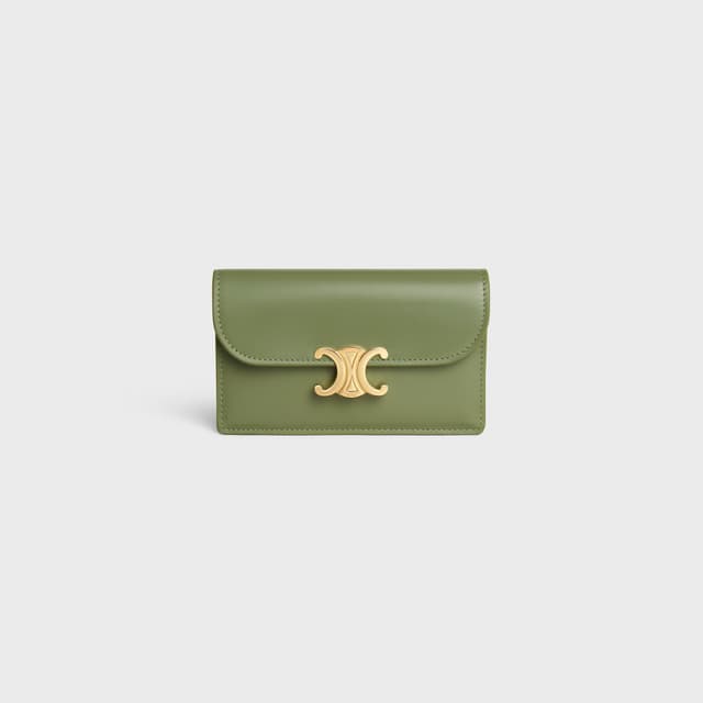 CELINE LONG CARD HOLDER WITH FLAP TRIOMPHE IN Shiny calfskin