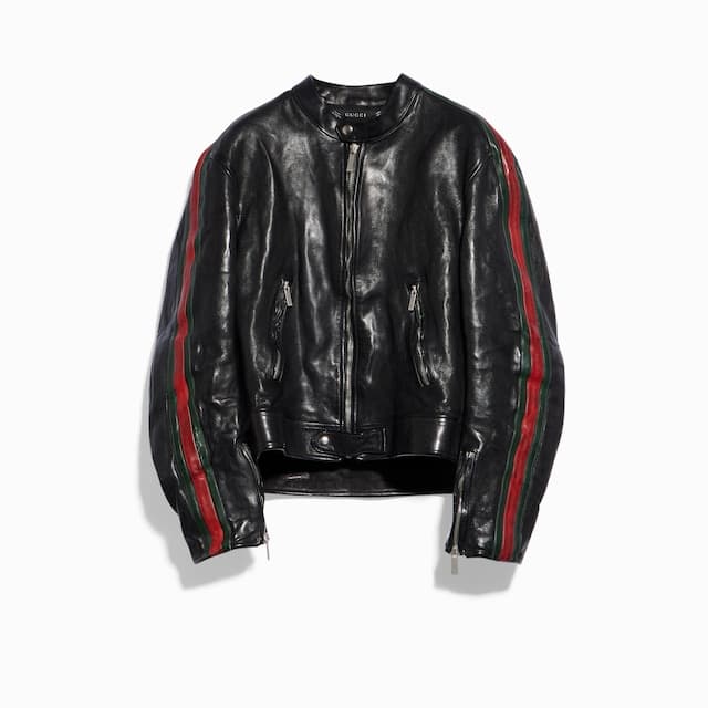 Gucci Buffalo leather biker jacket with Web