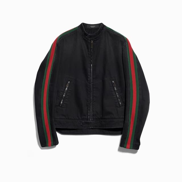 Gucci Cotton denim biker jacket with Web