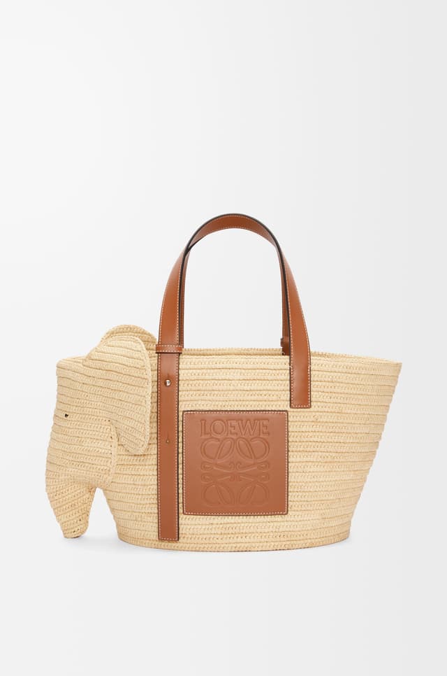 LOEWE Elephant basket in raffia and calfskin
