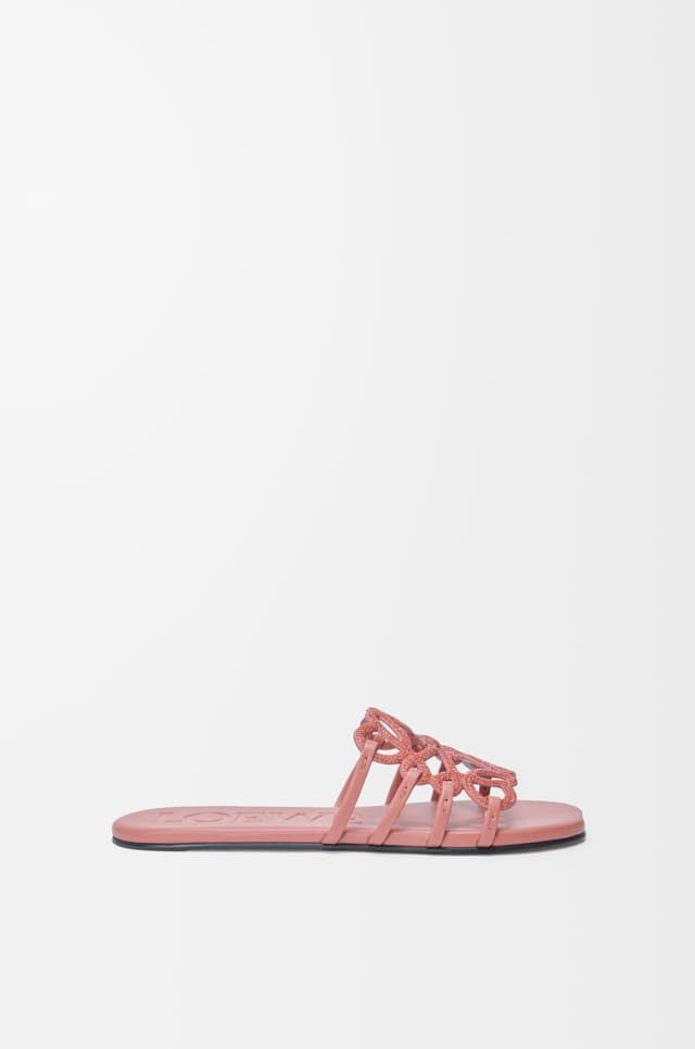 LOEWE Petal Anagram slide in rhinestone-embellished suede