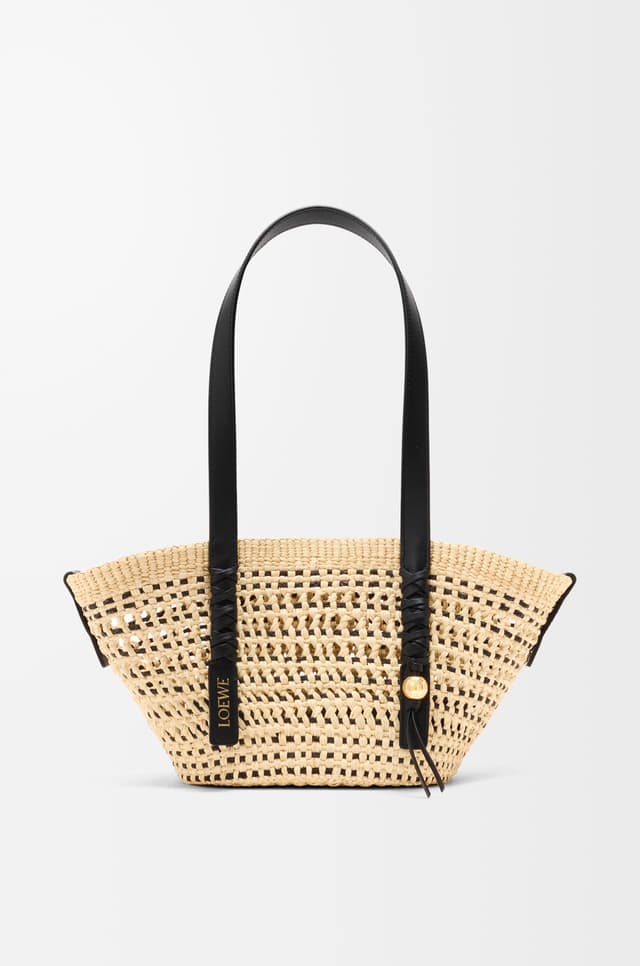 LOEWE Small Braid basket in iraca palm ad calfskin