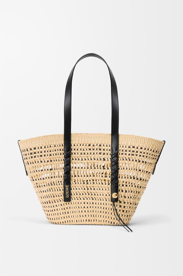 LOEWE Medium Braid basket in iraca palm and calfskin