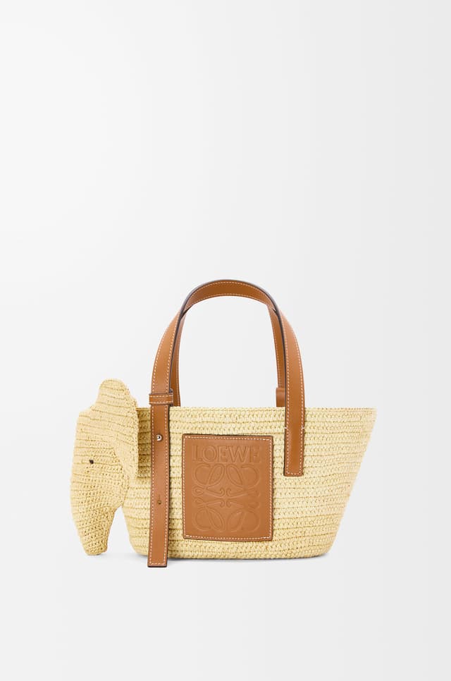 LOEWE Small Elephant basket in raffia and calfskin