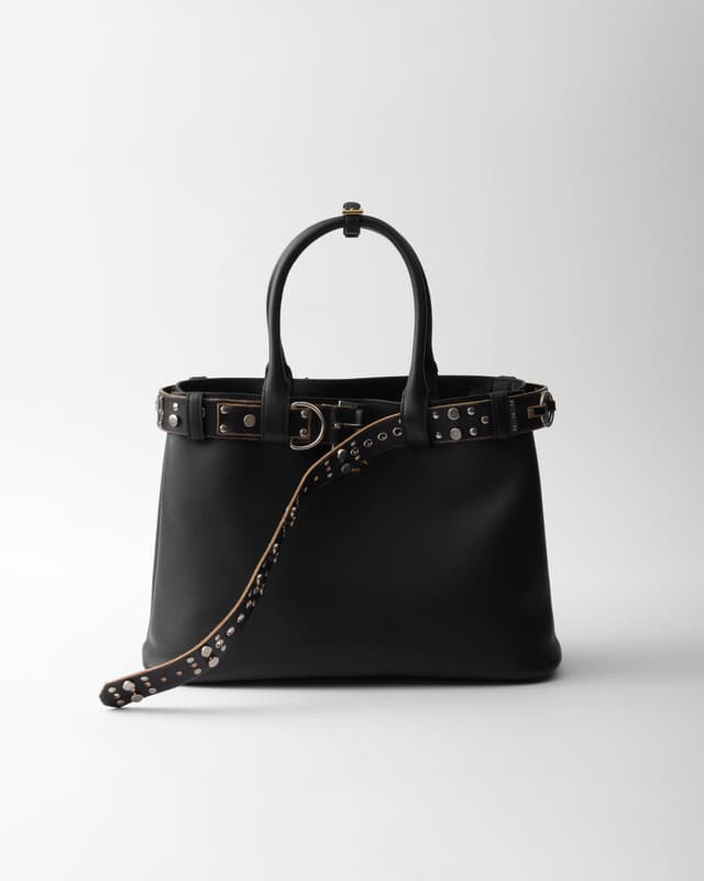 Prada Prada Buckle large leather bag with studded belt
