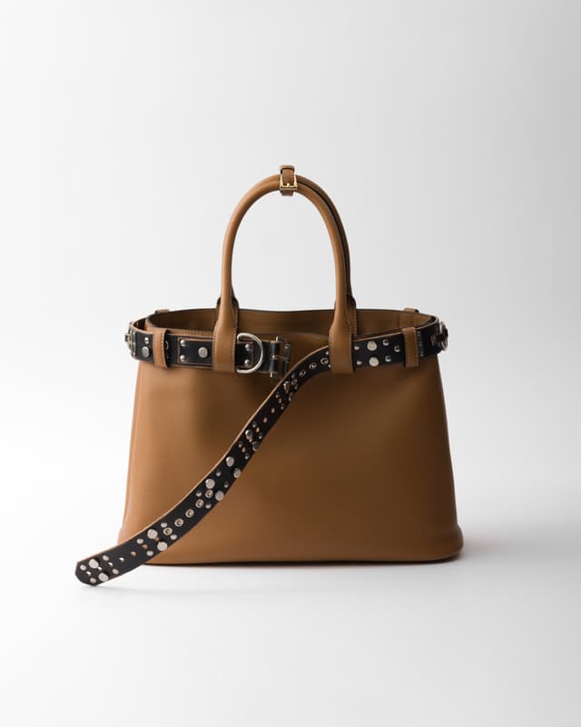 Prada Prada Buckle large leather bag with studded belt
