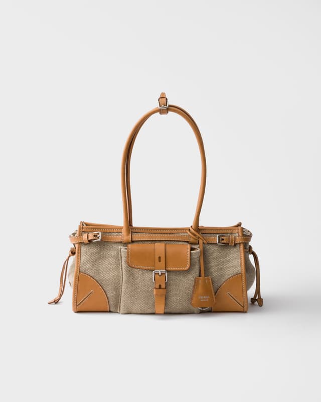 Prada Prada Bonnie medium linen and leather handbag