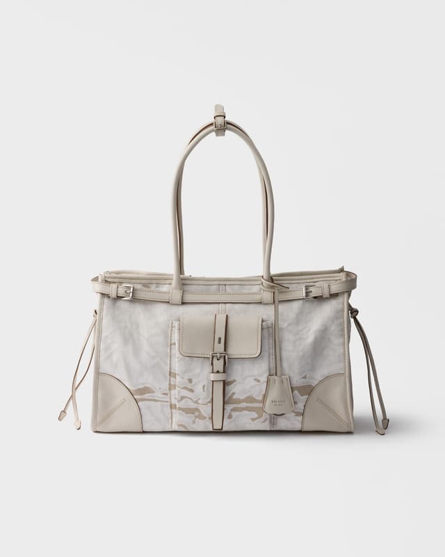 Prada Prada Bonnie large printed linen and leather handbag