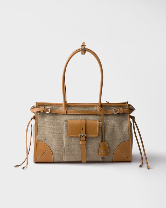 Prada Prada Bonnie linen and leather tote bag