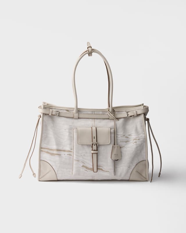 Prada Prada Bonnie printed linen and leather tote bag