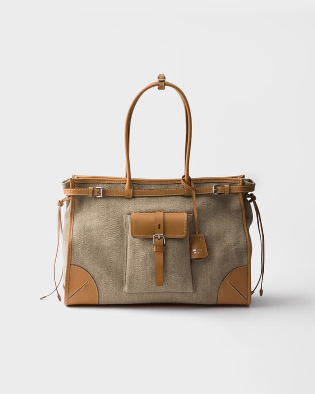 Prada Prada Bonnie linen and leather tote bag