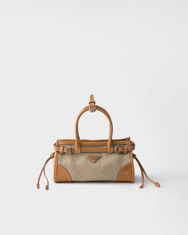 Prada Prada Bonnie small linen and leather handbag