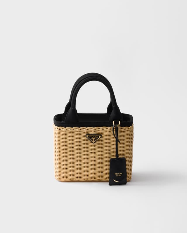 Prada Small wicker and canvas tote bag