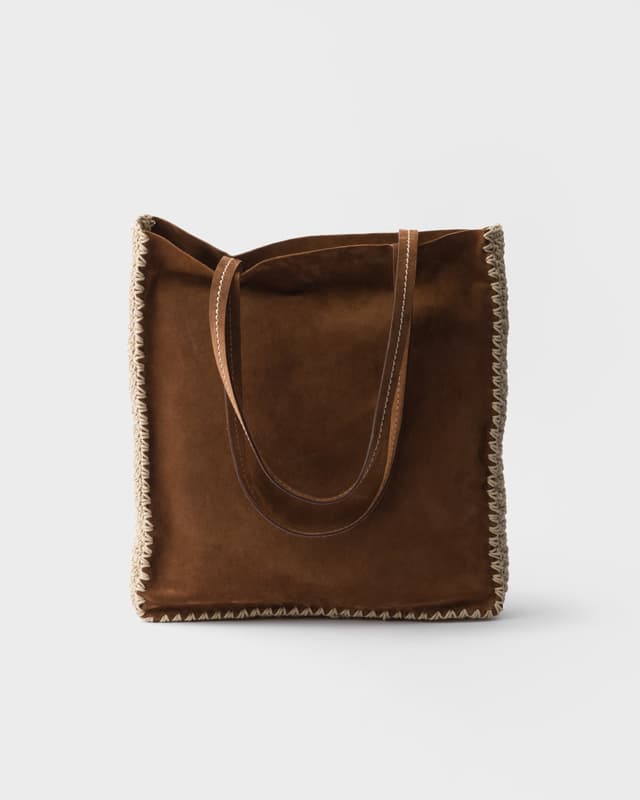 Prada Large suede and crochet tote bag