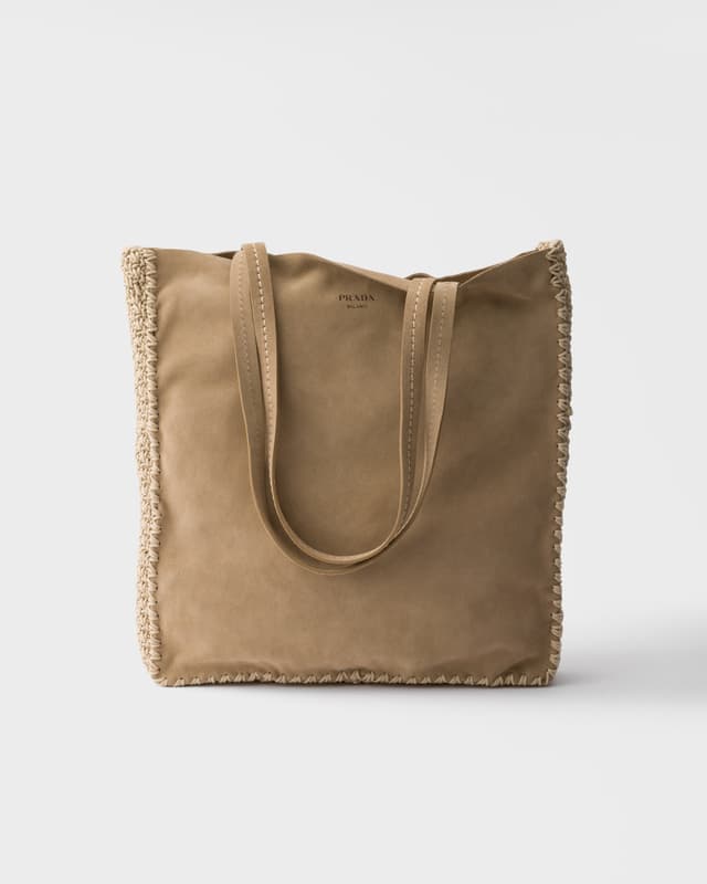 Prada Large suede and crochet tote bag