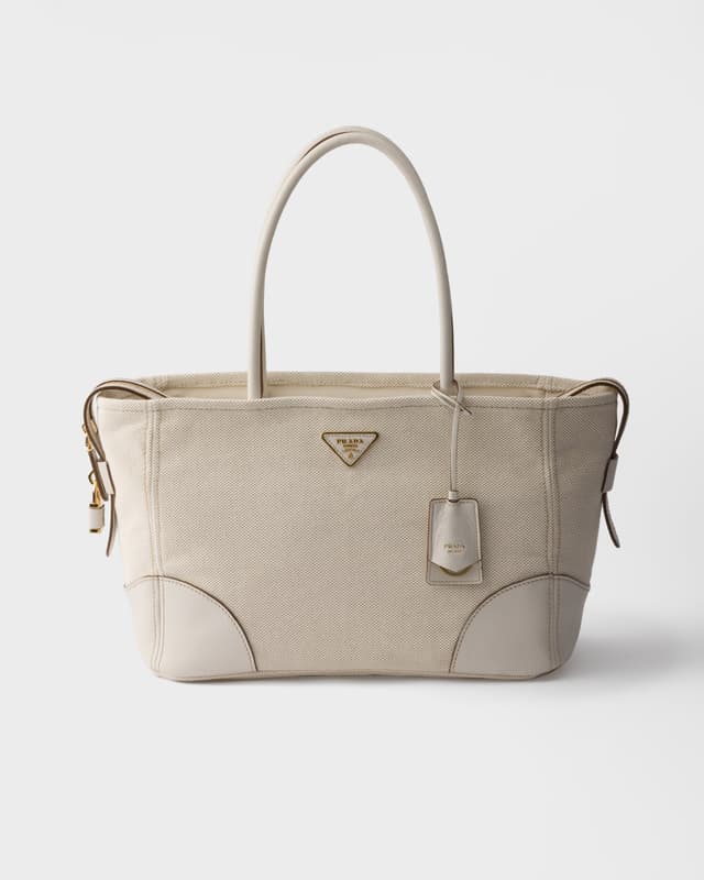 Prada Large linen blend and leather tote bag