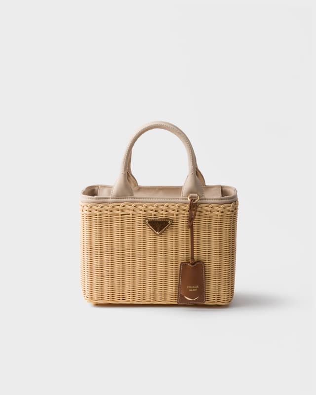 Prada Medium wicker and canvas tote bag