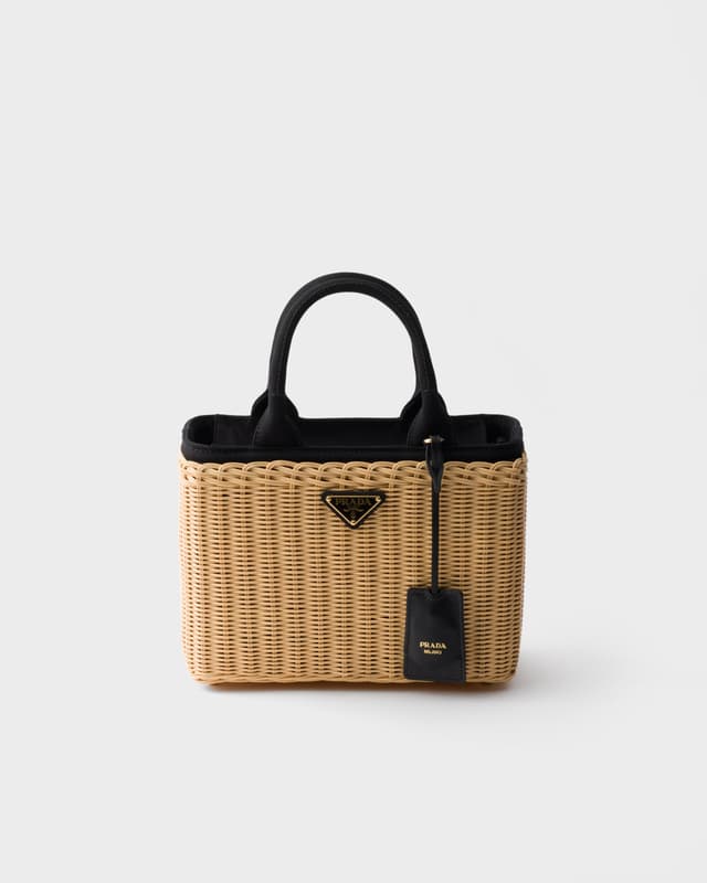 Prada Medium wicker and canvas tote bag