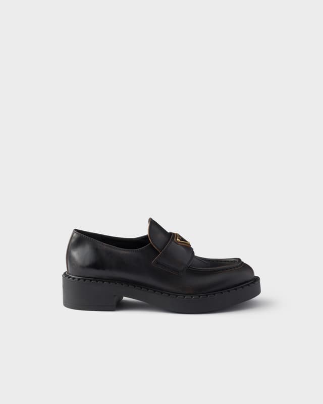 Prada Chocolate antiqued leather loafers