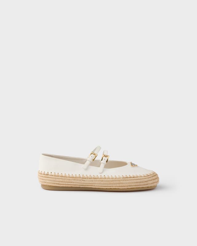 Prada Nappa leather and raffia ballerinas
