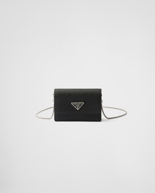 Prada Saffiano leather card holder with shoulder strap