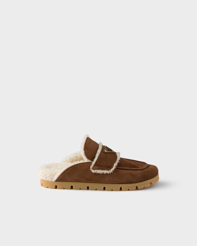 Prada Suede and shearling mules