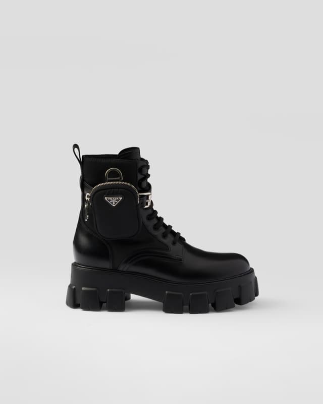 Prada Monolith leather and Re-Nylon combat boots with pouch