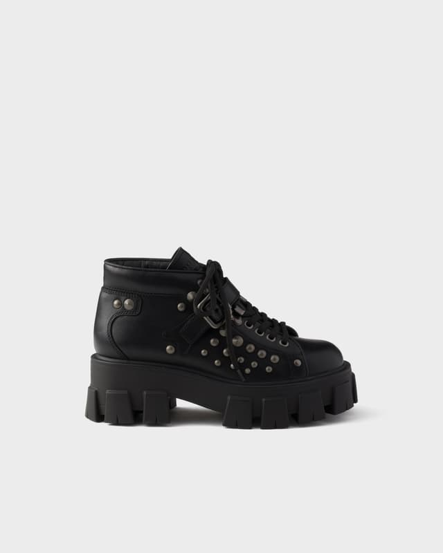 Prada Monolith studded leather booties