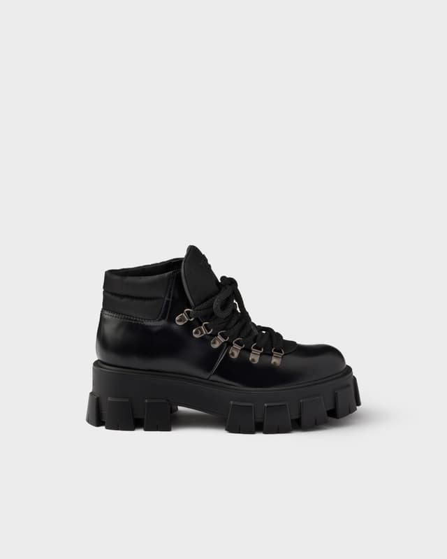 Prada Monolith leather and Re-Nylon booties