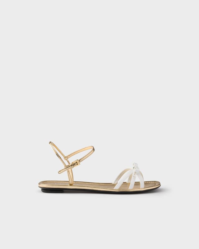 Prada Flat patent and metallic leather sandals