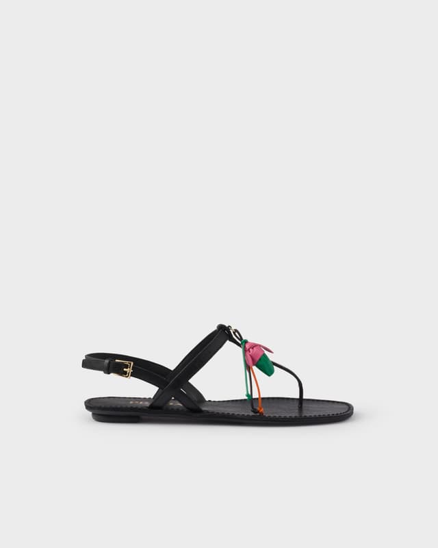 Prada Antiqued leather thong sandals with floral ornament