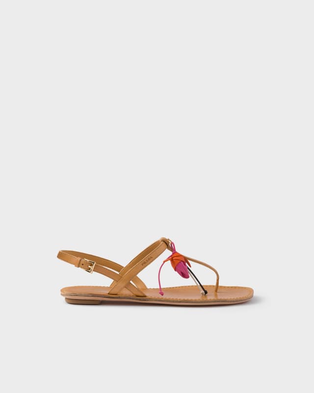 Prada Antiqued leather thong sandals with floral ornament