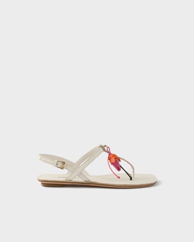Prada Antiqued leather thong sandals with floral ornament
