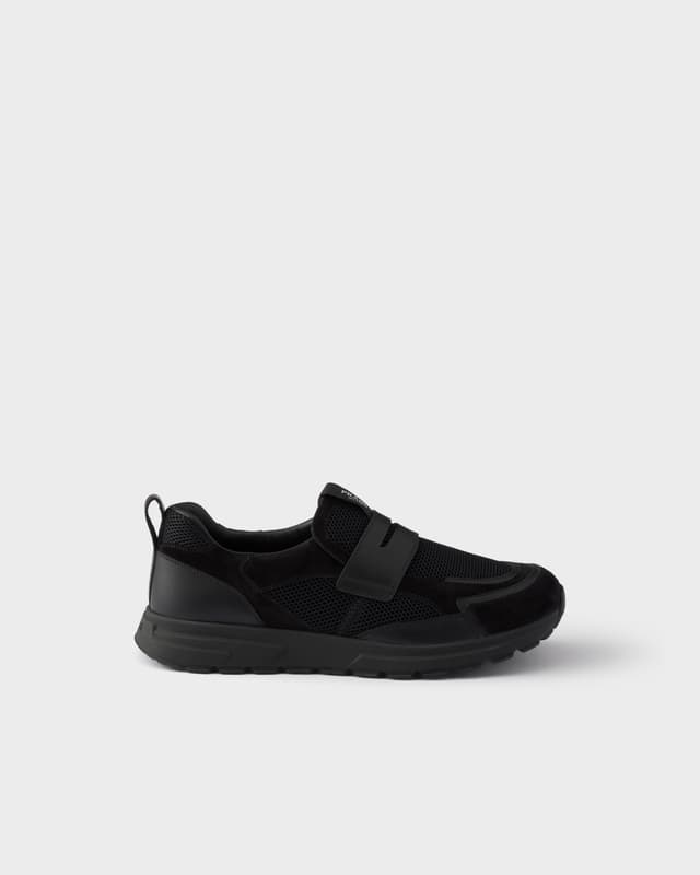 Prada Prax mesh fabric and leather loafers