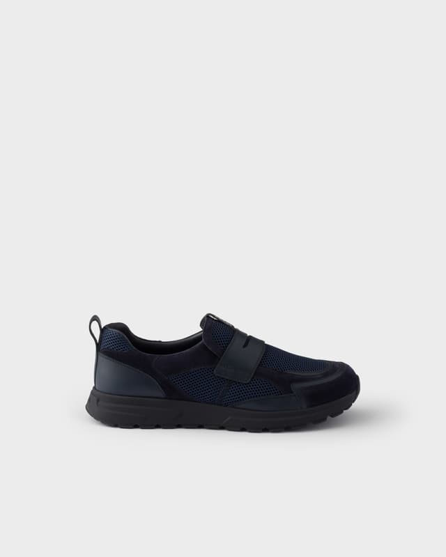 Prada Prax mesh fabric and leather loafers