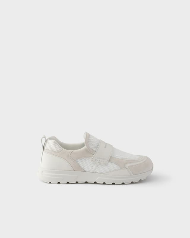 Prada Prax mesh fabric and leather loafers
