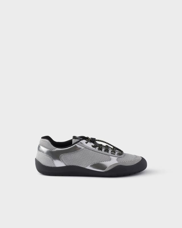 Prada Speedrock mesh fabric and metallic leather sneakers