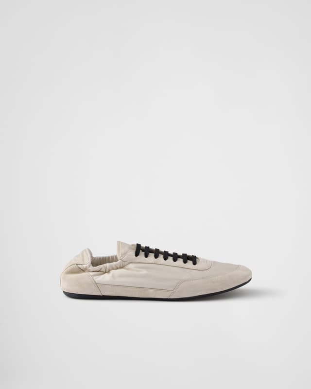 Prada Collapse Re-Nylon and suede elasticized sneakers