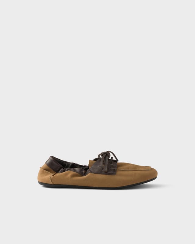 Prada Shuffle aged canvas and leather boat shoes